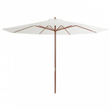 Umbrelă de soare exterior, st&acirc;lp din lemn, alb nisipiu, 350 cm
