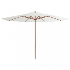 vidaXL Umbrelă de soare exterior, stâlp din lemn, alb nisipiu, 350 cm