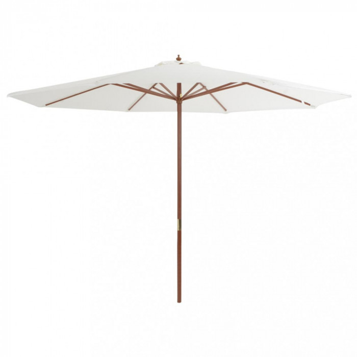 vidaXL Umbrelă de soare exterior, st&acirc;lp din lemn, alb nisipiu, 350 cm