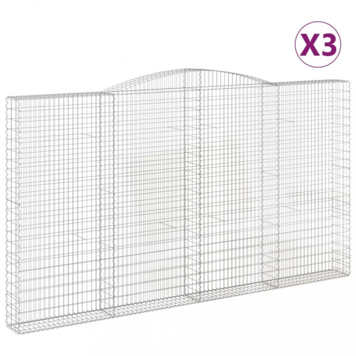 Cosuri gabion arcuite, 3 buc, 400x30x220/240cm, fier galvanizat