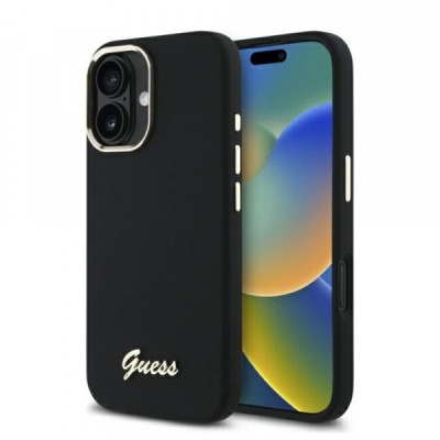 Husa pentru Apple iPhone 16 Plus, Guess, Script Metal Logo &amp;amp; Frame, Neagra foto