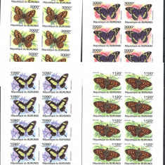231-BURUNDI 2011-FLUTURI-4 blocuri cu 10 timbre nedantelate MNH