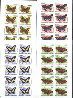 231-BURUNDI 2011-FLUTURI-4 blocuri cu 10 timbre nedantelate MNH foto