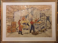 TABLOU, ELENA PETRAGLU NICULESCU ( DESLIU ) , &amp;quot; HALA INDUSTRIALA &amp;quot; , tehnica mixta / hartie , 1966 foto