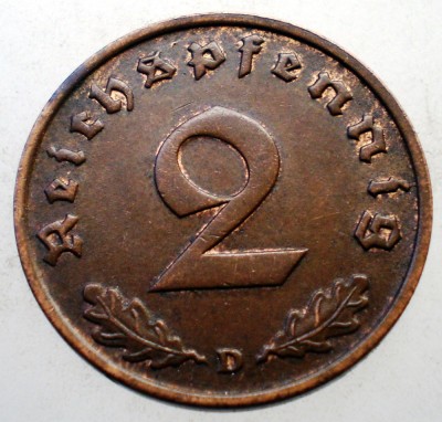 2.595 GERMANIA 2 REICHSPFENNIG 1936 D RARA foto