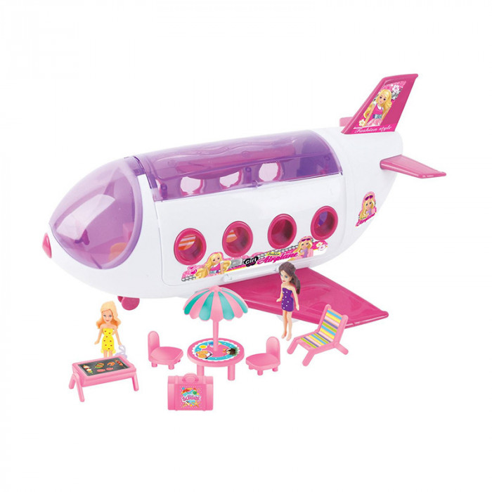 Set 2 papusi cu avion, plastic, accesorii incluse, 3 ani+