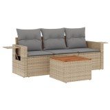 Set canapele de gradina, 4 piese, cu perne, mix bej, poliratan