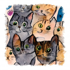 Sticker decorativ Pisica, Multicolor, 55 cm, 11451ST foto