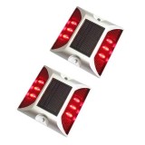 Cumpara ieftin Set 2 bucati Buton marker stradal cu Led si incarcare solara pentru locul de parcare, din aluminiu, Rosu