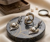 Cumpara ieftin Set Complet din Argint 925 , zBoho Peacock, , Inel Statement E i Cercei Drop cu Finisaj Patinat Bicolor E i Perle, 21.8g