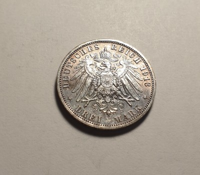 Germania 3 Mark Marci 1913 Aunc Prusia foto