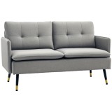 HOMCOM Canapea cu 2 Locuri din Material Textil cu Perne Capitonate, Canapea Modernă cu 2 Locuri cu Picioare din Oțel 139x68x80cm, Gri | Aosom Romania
