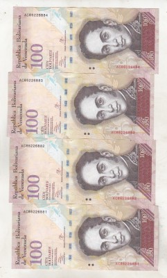 bnk bn Venezuela 4x100 bolivares 2013 serii consecutive , circulate foto