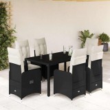 VidaXL Set bistro de grădină, 7 piese, cu perne, negru, poliratan