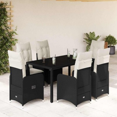 Gossi set bistro de gradina, 7 piese, cu perne, negru, poliratan foto