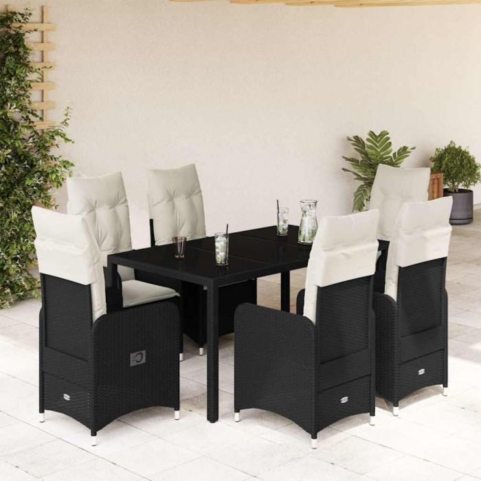 Gossi set bistro de gradina, 7 piese, cu perne, negru, poliratan