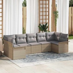 vidaXL Set de canapele pentru grădină cu pernă 7 pcs Bej Rattan poli 3354179