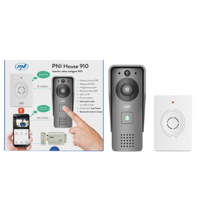 Interfon video inteligent PNI House 910 WiFi HD, P2P, iesire yala, aplicatie dedicata Tuya Smart, integrare in scenarii si automatizari smart cu alte foto