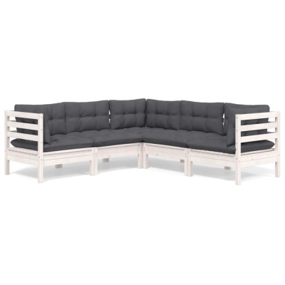 Set mobilier de gradina cu perne, 5 piese, alb, lemn masiv pin foto