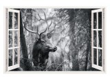 Sticker decorativ, Fereastra 3D, Cerb, 85 cm, 314STK, natura si peisaje