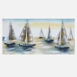 Tablou pe panza cu rama din lemn, Model barci cu panze 3D, 80x40x2.5cm, Multicolor, CMCLASS