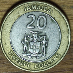 Jamaica -moneda de colectie exotica- 20 dolari / dollars 2000 bimetal -frumoasa!