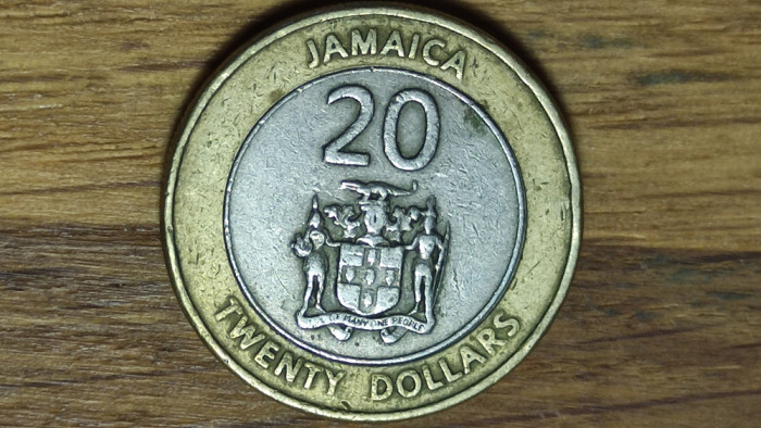 Jamaica -moneda de colectie exotica- 20 dolari / dollars 2000 bimetal -frumoasa!