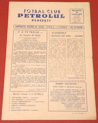 Program meci fotbal PETROLUL Ploiesti - JIUL Petrosani(25.03.1973) foto