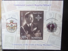 Romania-Centenarul nasterii regelui Mihai-bloc-nestampilat foto