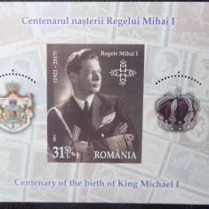 Romania-Centenarul nasterii regelui Mihai-bloc-nestampilat