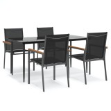 Set mobilier de gradina, 5 piese, negru, textilena si otel