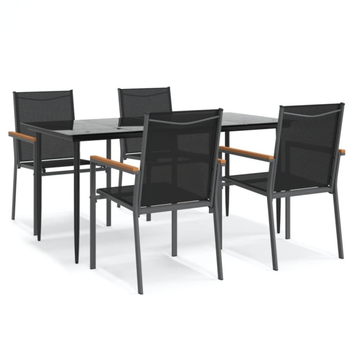 Set mobilier de gradina, 5 piese, negru, textilena si otel
