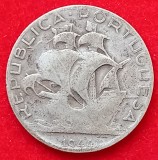 (A322) MONEDA DIN ARGINT PORTUGALIA - 2,5 ESCUDOS 1944, WW2, 3,5 GRAME, PURITATE 650