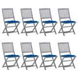 vidaXL Scaune pliabile de exterior cu perne, 8 buc., lemn masiv acacia 3078315