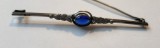 Brosa argint vintage tip ac de par cu safir, ac de palarie vechime peste 100 ani, 14k, Galben
