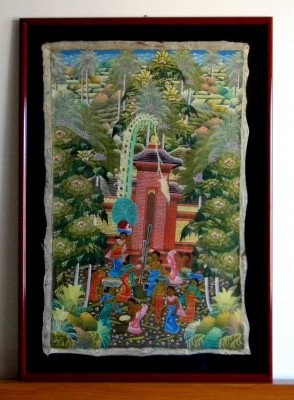 Arta traditionala din Bali (I) tablou original stil Ubud, ulei pe panza, 48x69cm foto