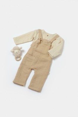 Set bluza si salopeta, Winter muselin, 100% bumbac - Apricot, BabyCosy (Marime: 18-24 Luni) foto