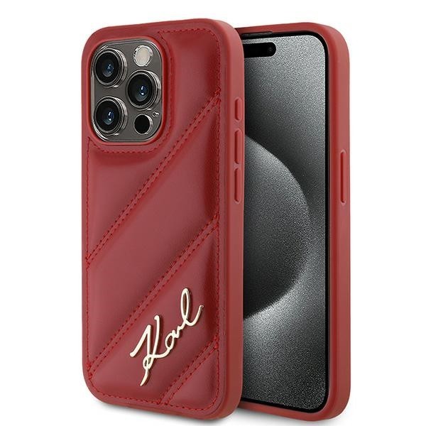Husa iPhone 15 Pro Max Karl Lagerfeld Diagonal Quilted Script, rosu, KLHCP15XPQDSMGR