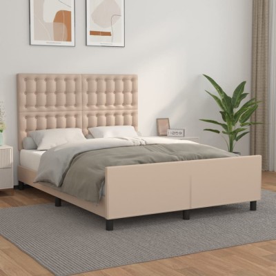 vidaXL Cadru de pat cu tăblie, cappuccino, 140x190 cm, piele ecologică 3125572 foto