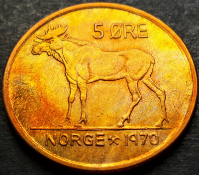 Moneda 5 ORE - NORVEGIA, anul 1970 *cod 2641 = PATINA CURCUBEU foto