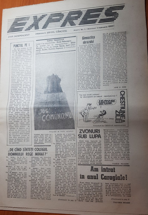 ziarul expres 7 februarie 1990-anul 1,nr.1-prima aparitie a ziarului