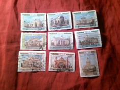 2 Serii mici URSS 1954-1955 - Arhitectura 9 valori stampilate , 1 val. cu defect