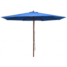 Umbrelă de soare de exterior, stâlp din lemn, albastru, 350 cm