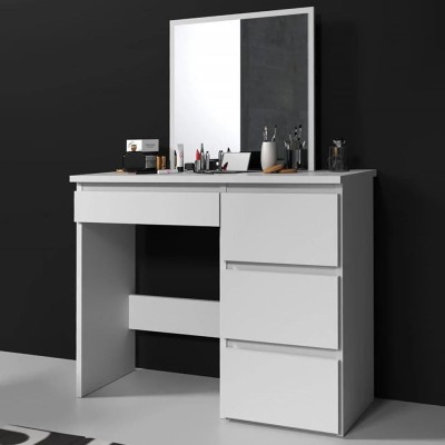 Masa de toaleta si machiaj Beta cu oglinda si 4 sertare, 94x43x130 cm, finisaj alb Household NewTrend foto