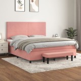 Cumpara ieftin Pat box spring cu saltea, roz, 160x200 cm, catifea