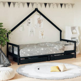 Cadru pat copii cu sertare, negru, 80x200 cm, lemn masiv de pin GartenMobel Dekor, vidaXL