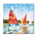 Tablou pictat manual, Cursa veliere, 50x50cm ulei pe panza in cutit efect 3D, gata de expus pe perete
