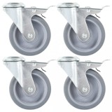 Cumpara ieftin Roți pivotante cu gaură șurub, fr&acirc;ne duble, 4 buc., 100 mm