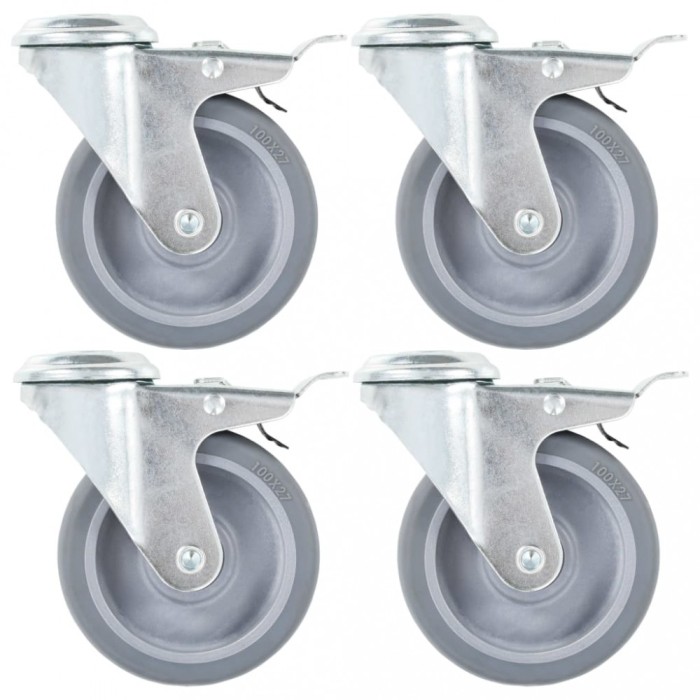 vidaXL Roți pivotante cu gaură șurub, fr&acirc;ne duble, 4 buc., 100 mm 143427