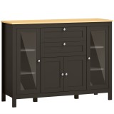 HOMCOM Bufet mobilier de depozitare 1 dulap cu uși duble 2 dulapuri cu uși din sticlă 2 sertare raft reglabil 120x40x90cm negru | Aosom Romania